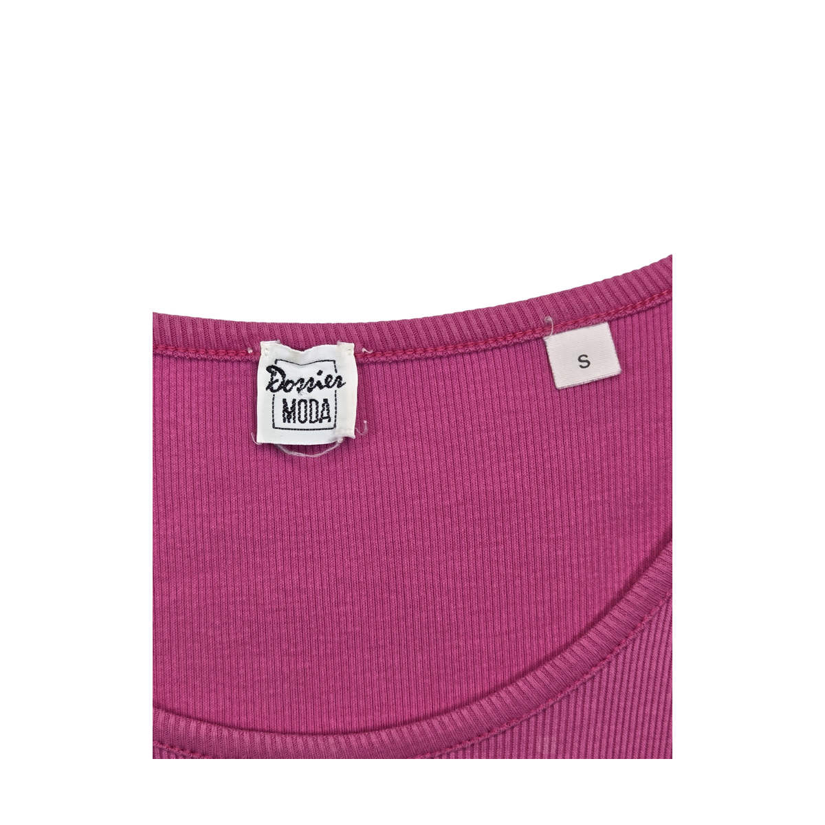T-shirt Dossier Moda rose fuchsia côtelé