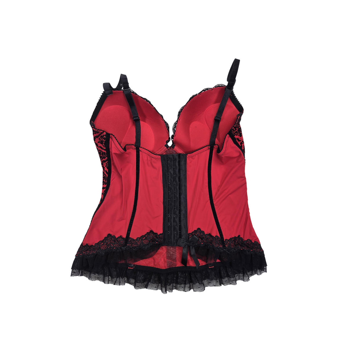 Corset bustier rouge et noir motif baroque