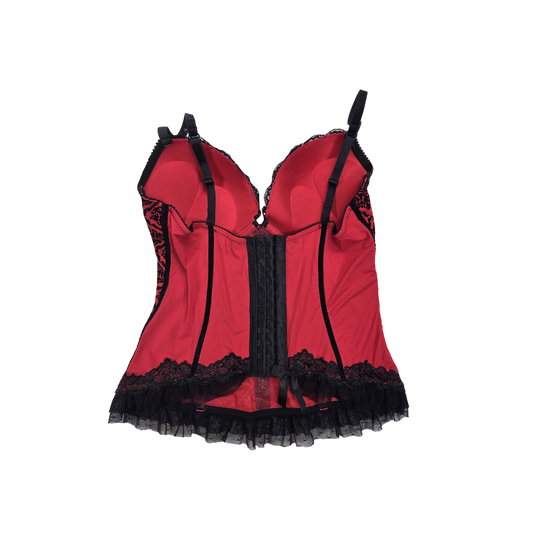 Corset bustier rouge et noir motif baroque