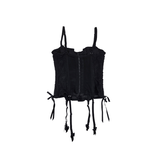 Corset noir en dentelle avec jarretelles