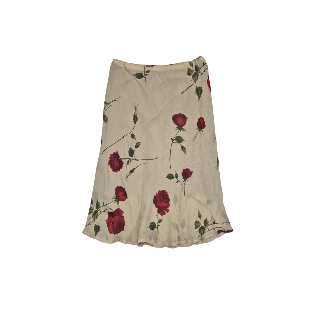 Jupe fluide crème à motifs roses rouges