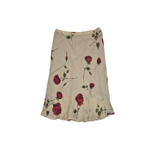 Jupe fluide crème à motifs roses rouges