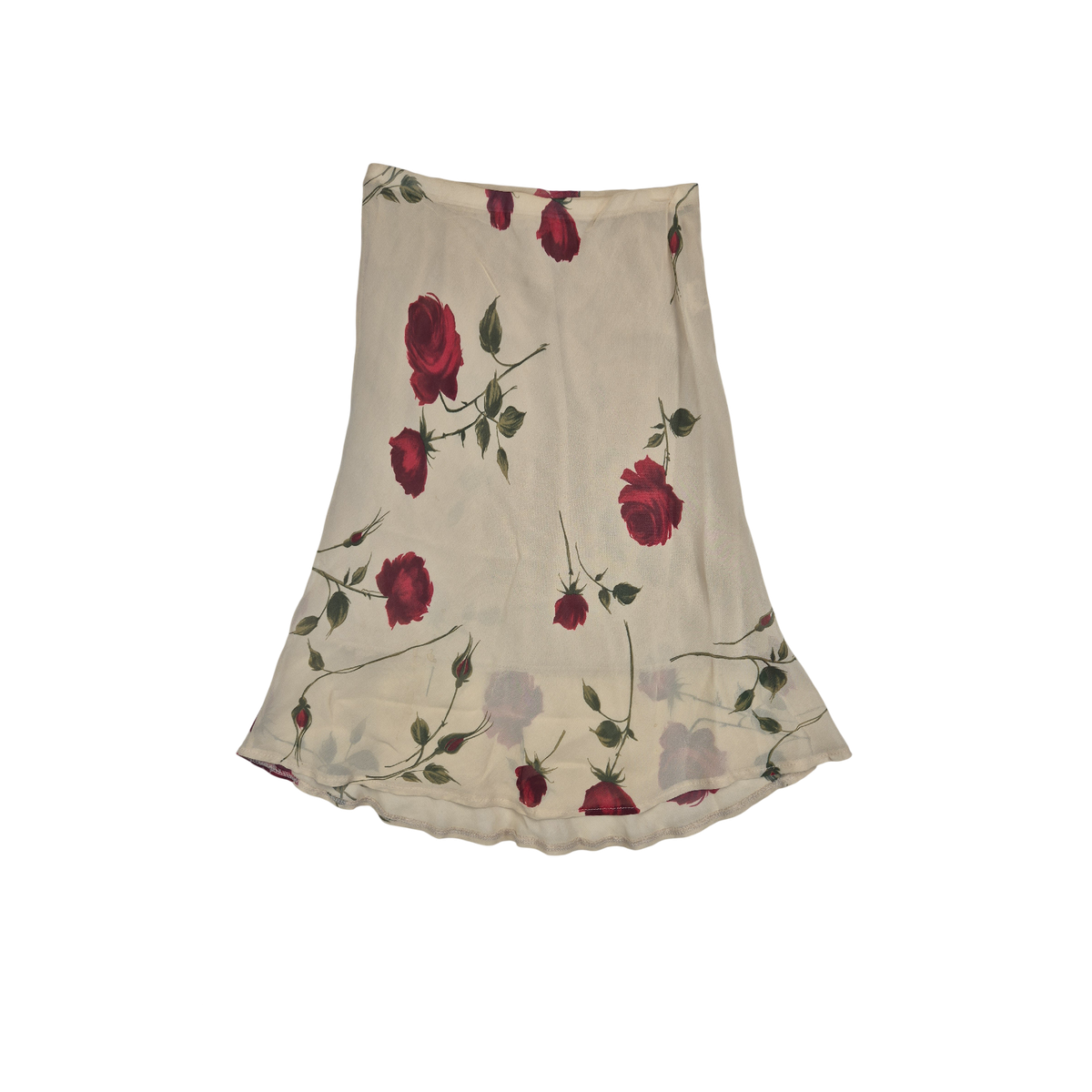 Jupe fluide crème à motifs roses rouges
