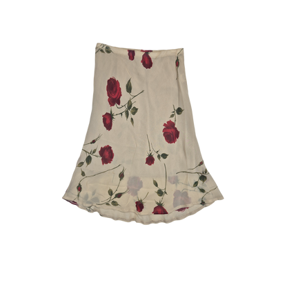 Jupe fluide crème à motifs roses rouges