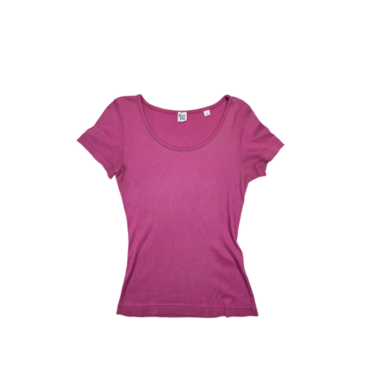 T-shirt Dossier Moda rose fuchsia côtelé