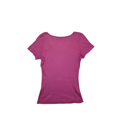 T-shirt Dossier Moda rose fuchsia côtelé