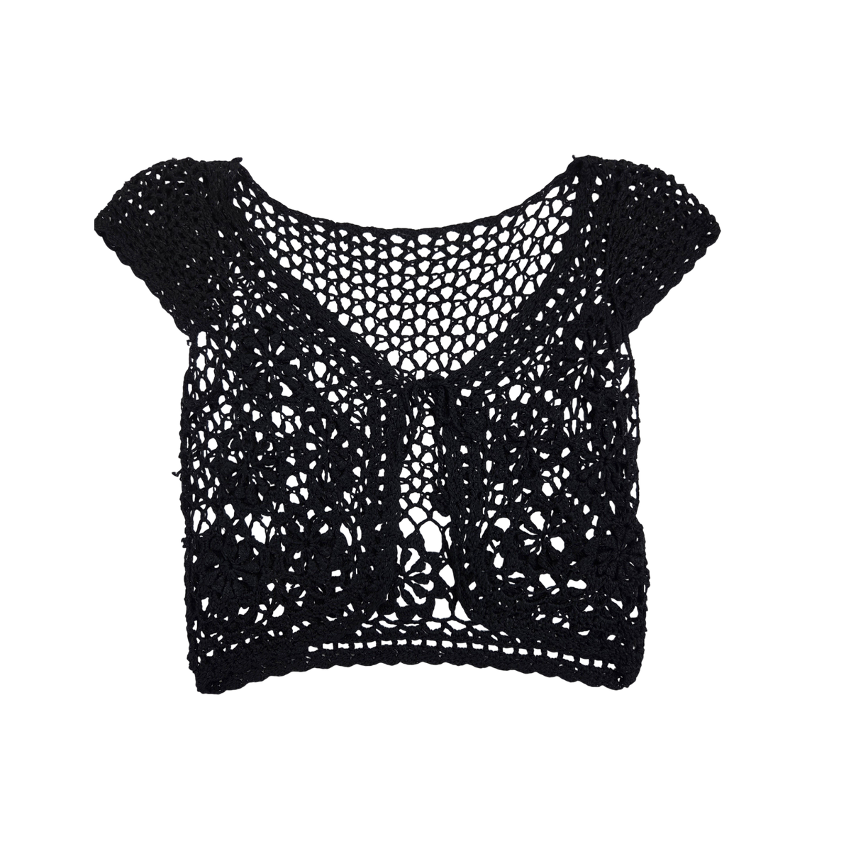 Boléro court noir crocheté