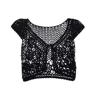 Boléro court noir crocheté