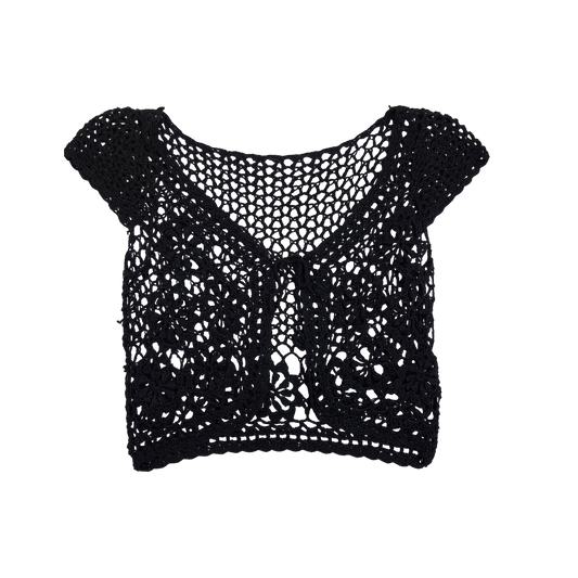 Boléro court noir crocheté
