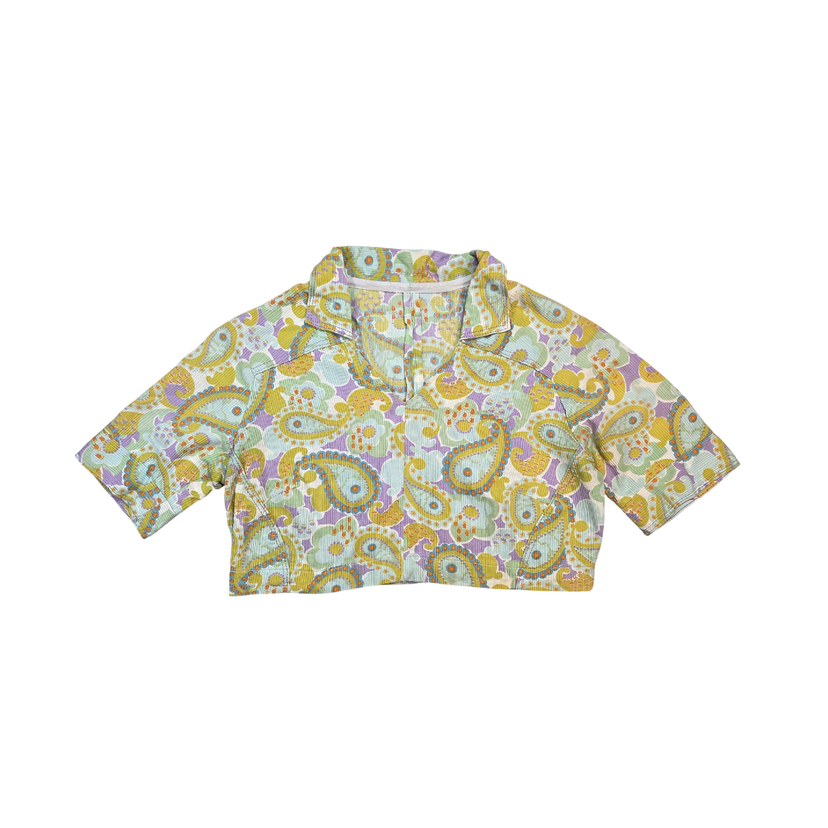 Chemise cropped multicolore motif paisley côtelé