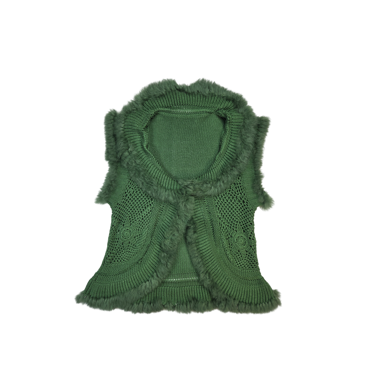 Gilet sans manches vert tricot et fourrure