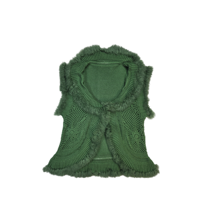 Gilet sans manches vert tricot et fourrure