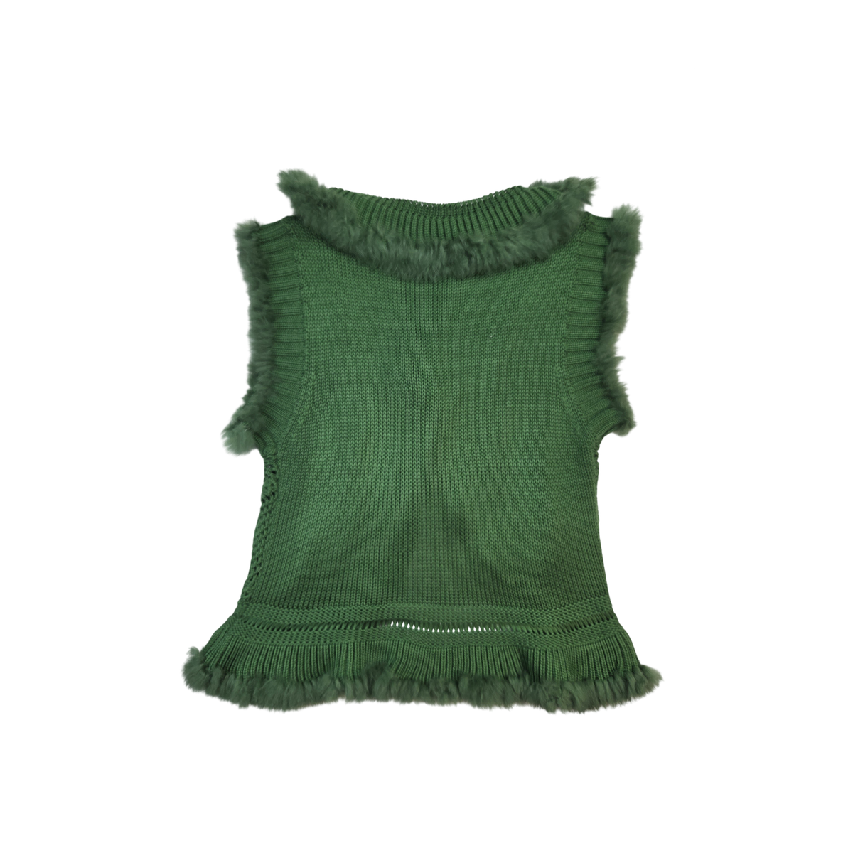 Gilet sans manches vert tricot et fourrure