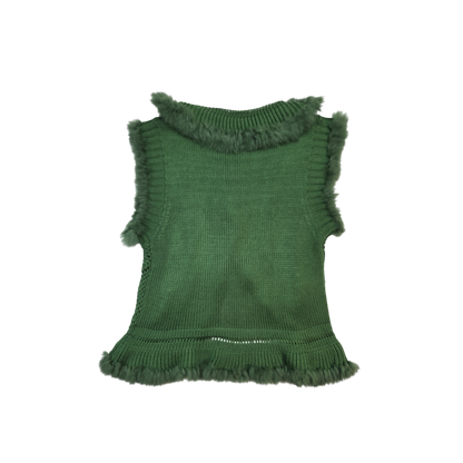 Gilet sans manches vert tricot et fourrure
