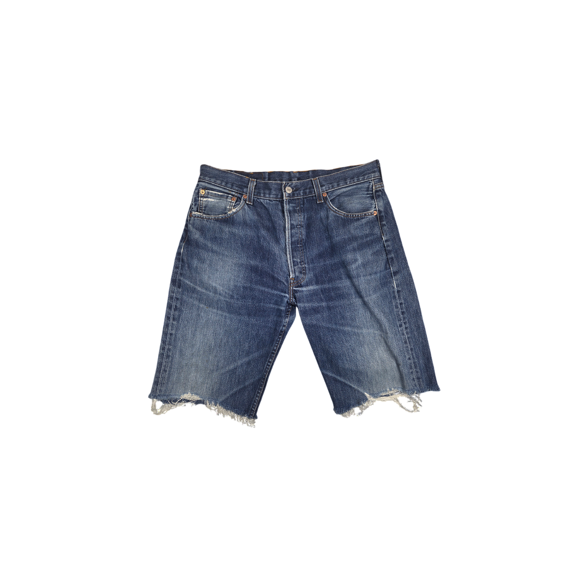 Short Levi's 501 bleu délavé effiloché
