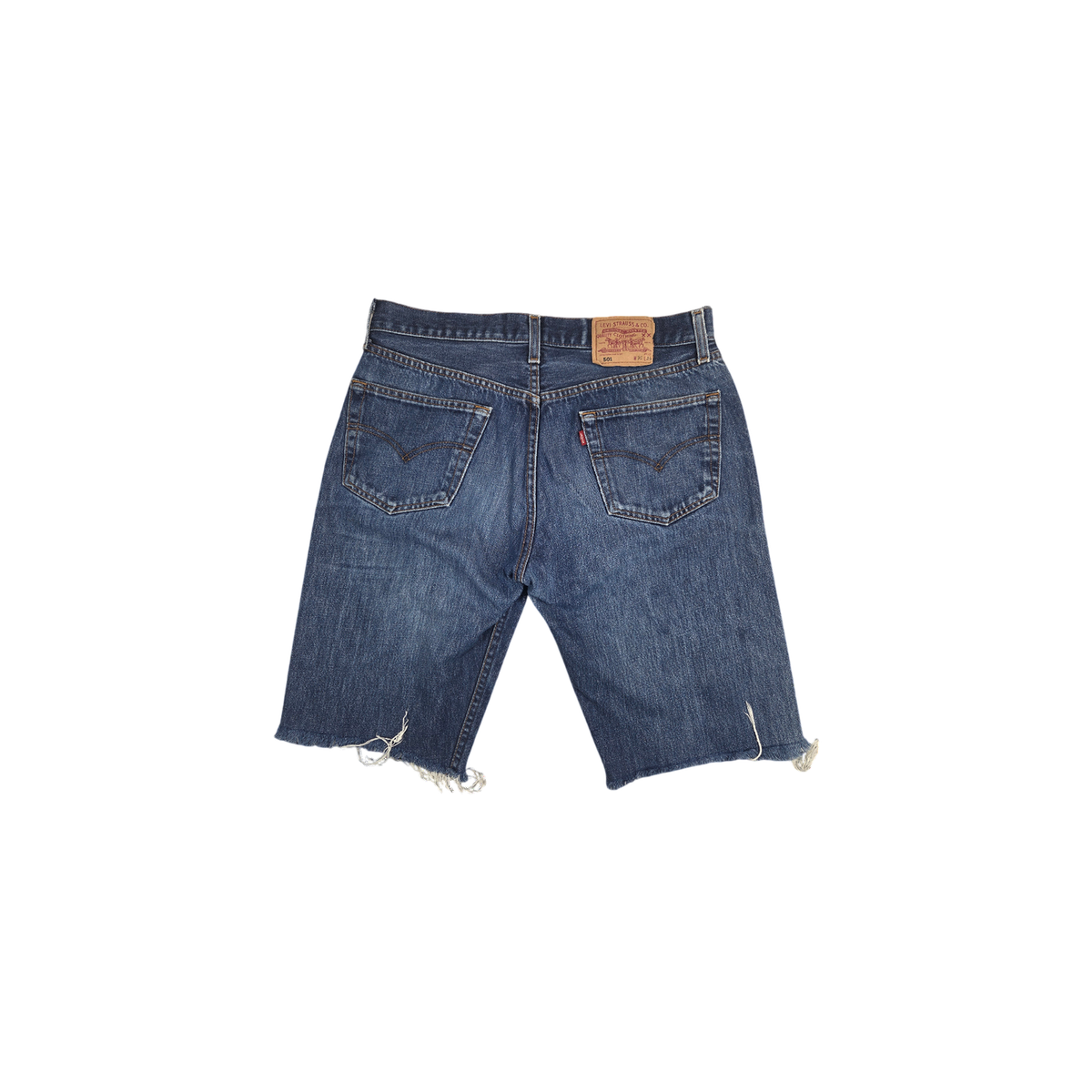 Short Levi's 501 bleu délavé effiloché
