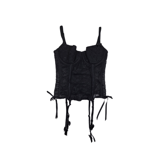 Corset noir en dentelle avec jarretelles