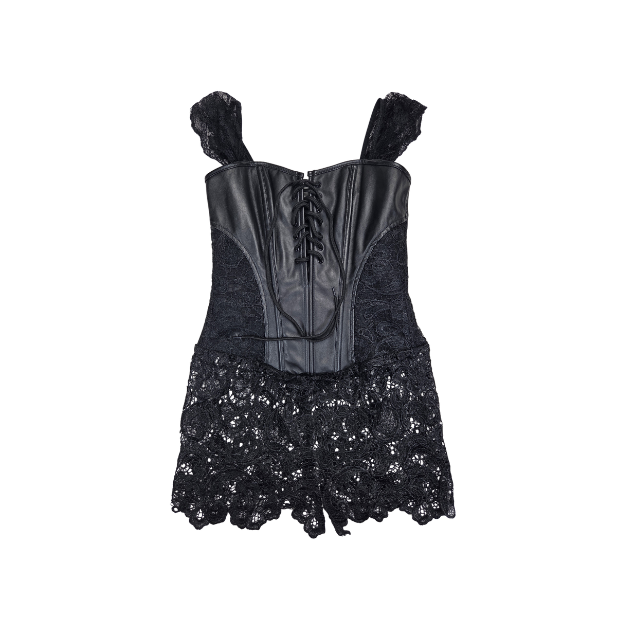 Robe corset noire simili cuir dentelle