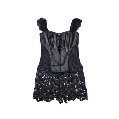 Robe corset noire simili cuir dentelle