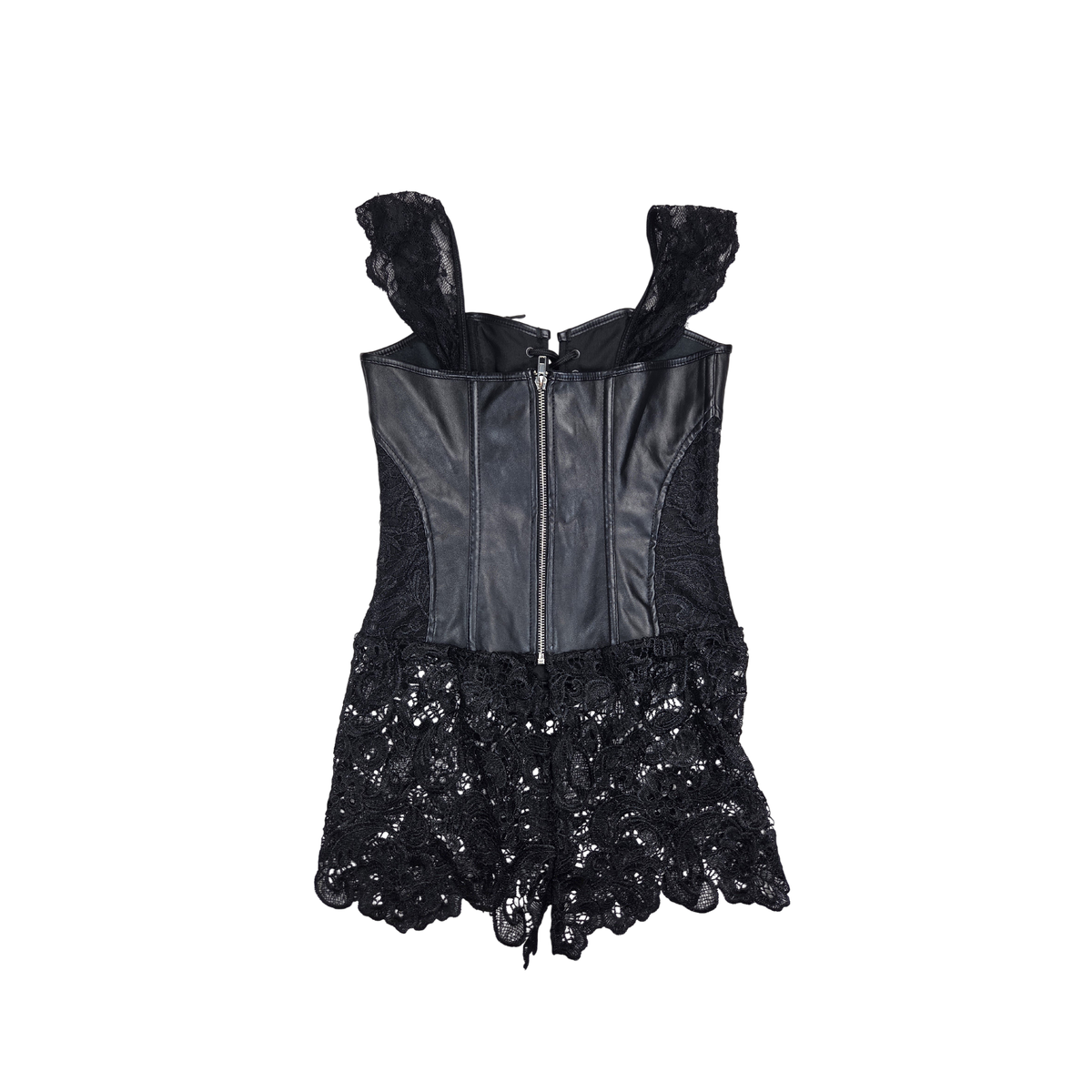 Robe corset noire simili cuir dentelle