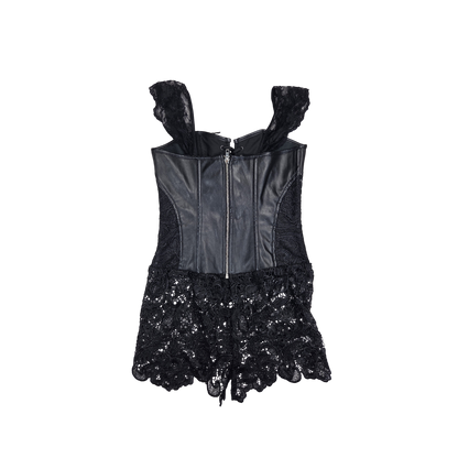 Robe corset noire simili cuir dentelle
