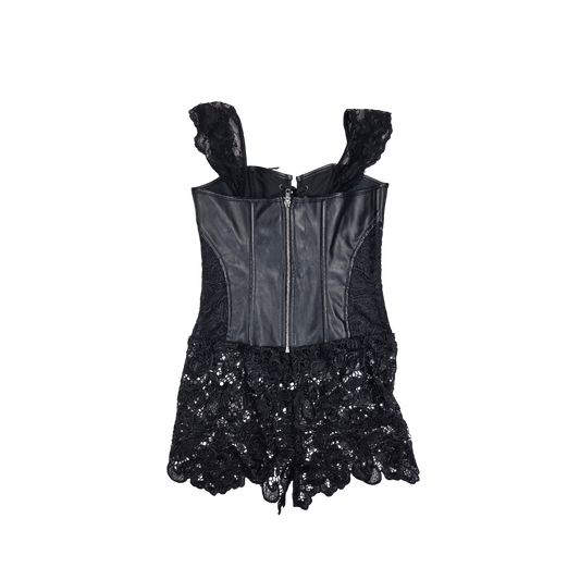 Robe corset noire simili cuir dentelle