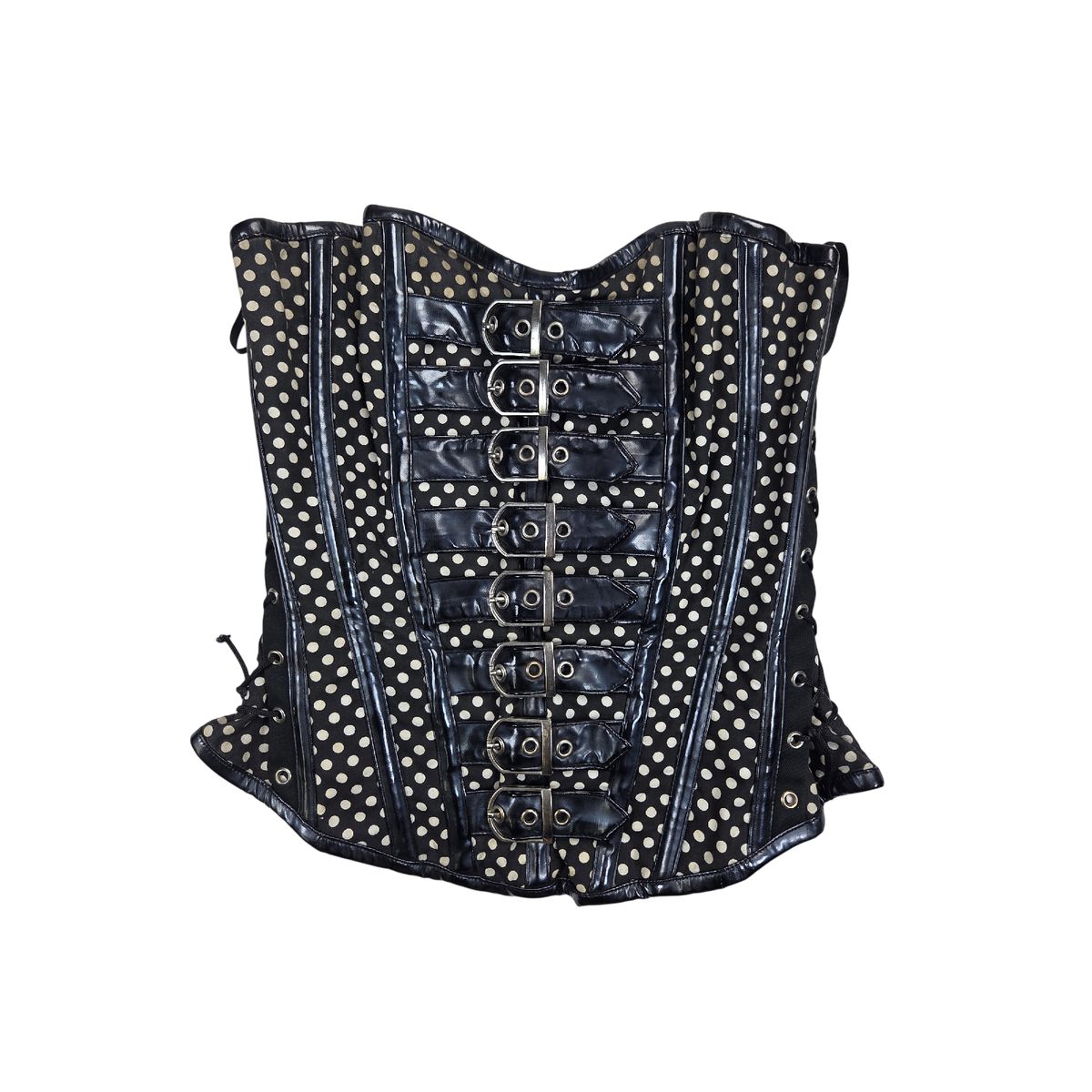 Corset Burlesk noir à pois et boucles