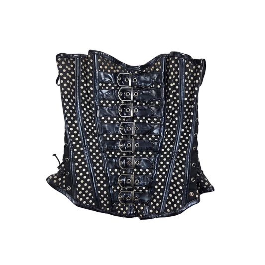 Corset Burlesk noir à pois et boucles